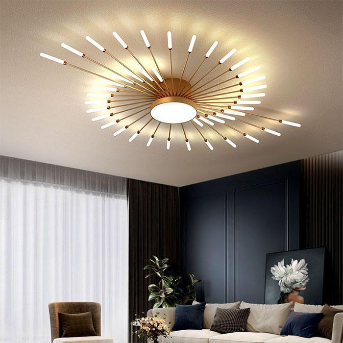 Luxury LED Multi Head Fireworks Chandelier Ceiling Pendant Light (White & Golden) - Image 5