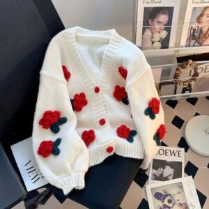 Three-Dimensional Sweet Flowers Gentle Knitted Cardigan