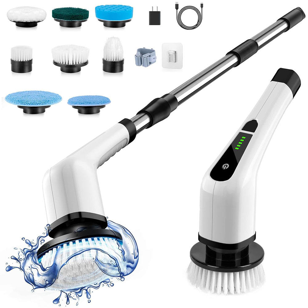 Sunshine Cordless Electric Spin Scrubber with 7 Replaceable Cleaning Brushes – Baby-Friendly Shower, Tub & Tile Cleaning Tool