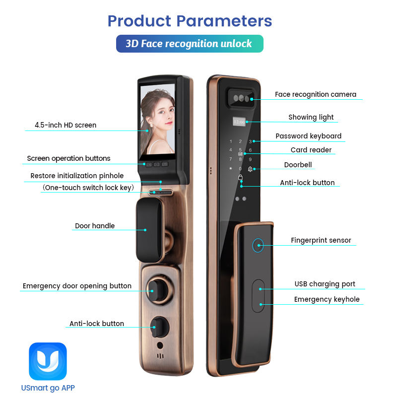 Rebekey Fashion Home 3D Face Smart Lock Built-In Video Call HD Smart Camera Fingerprint Card Password Security Smart Lock - Image 5