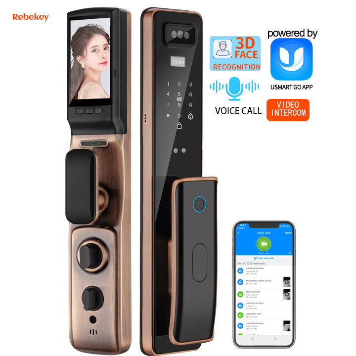 Rebekey Fashion Home 3D Face Smart Lock Built-In Video Call HD Smart Camera Fingerprint Card Password Security Smart Lock - Image 3