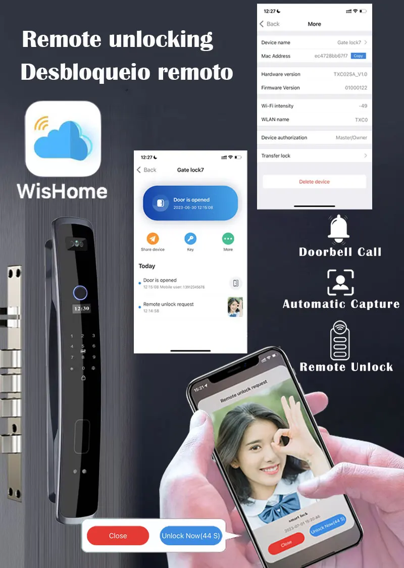 Wishome WiFi App 3D Face Recognition Smart Door Lock – Fully Automatic Digital Fingerprint Lock with Camera & Doorbell - Image 6
