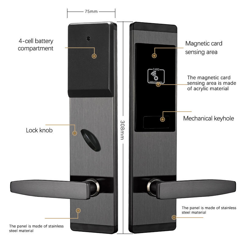 Modern Stainless Steel RFID Smart Lock for Wooden Door – Hotel Access Control Card System with Cloud Software (T57) - Image 5