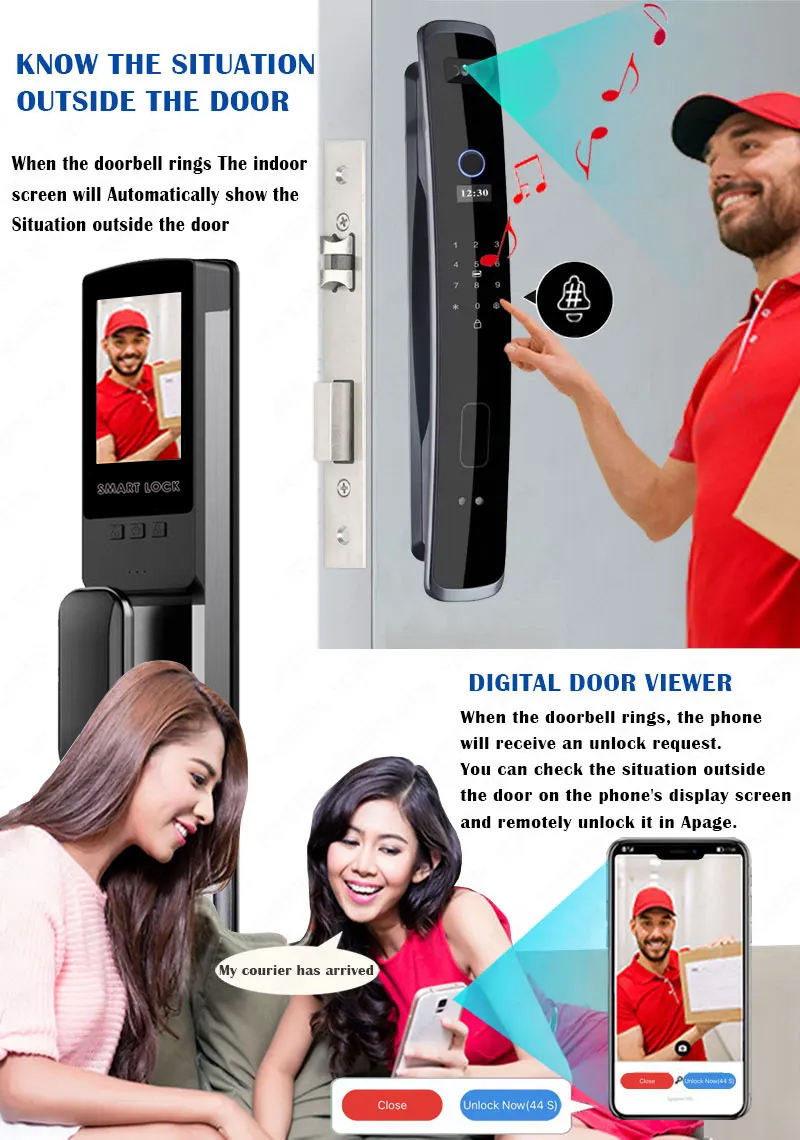 Wishome WiFi App 3D Face Recognition Smart Door Lock – Fully Automatic Digital Fingerprint Lock with Camera & Doorbell - Image 5