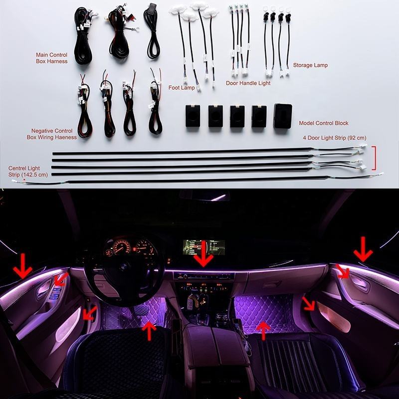 Car Interior LED Ambient Light RGB – 64 Colors Universal Atmosphere Decoration Lighting for All Cars