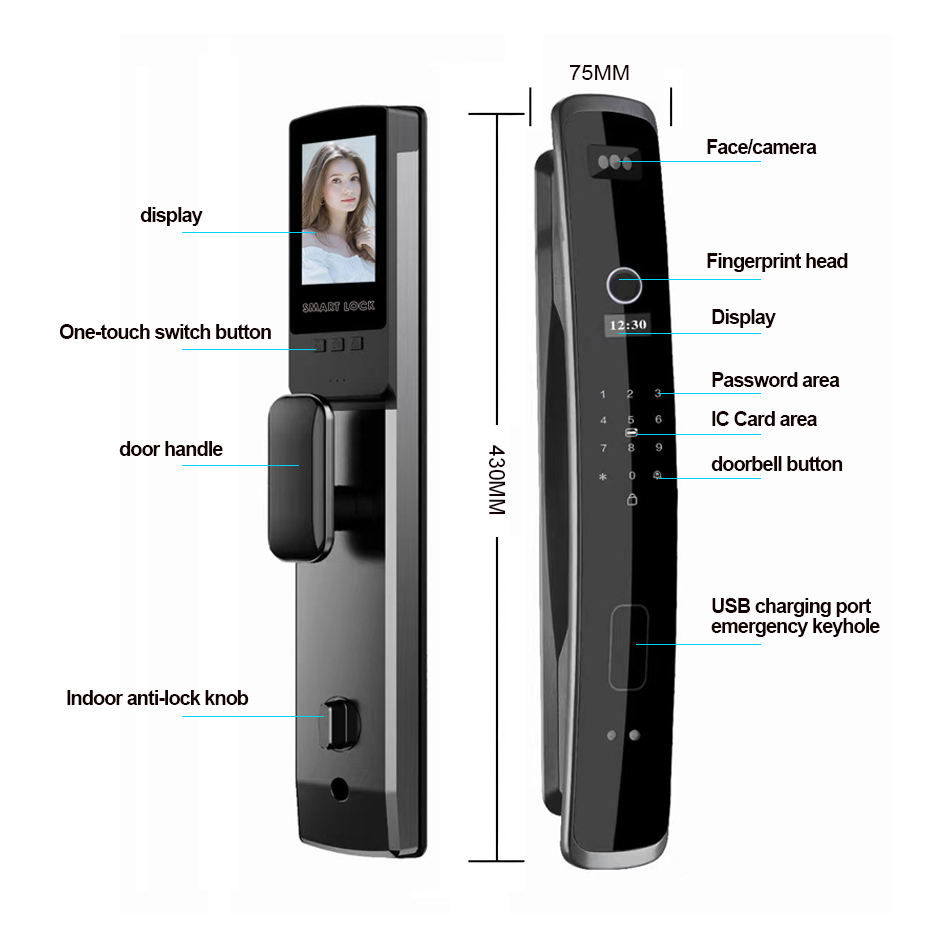 Wishome WiFi App 3D Face Recognition Smart Door Lock – Fully Automatic Digital Fingerprint Lock with Camera & Doorbell - Image 7