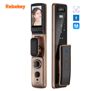 Rebekey Fashion Home 3D Face Smart Lock Built-In Video Call HD Smart Camera Fingerprint Card Password Security Smart Lock