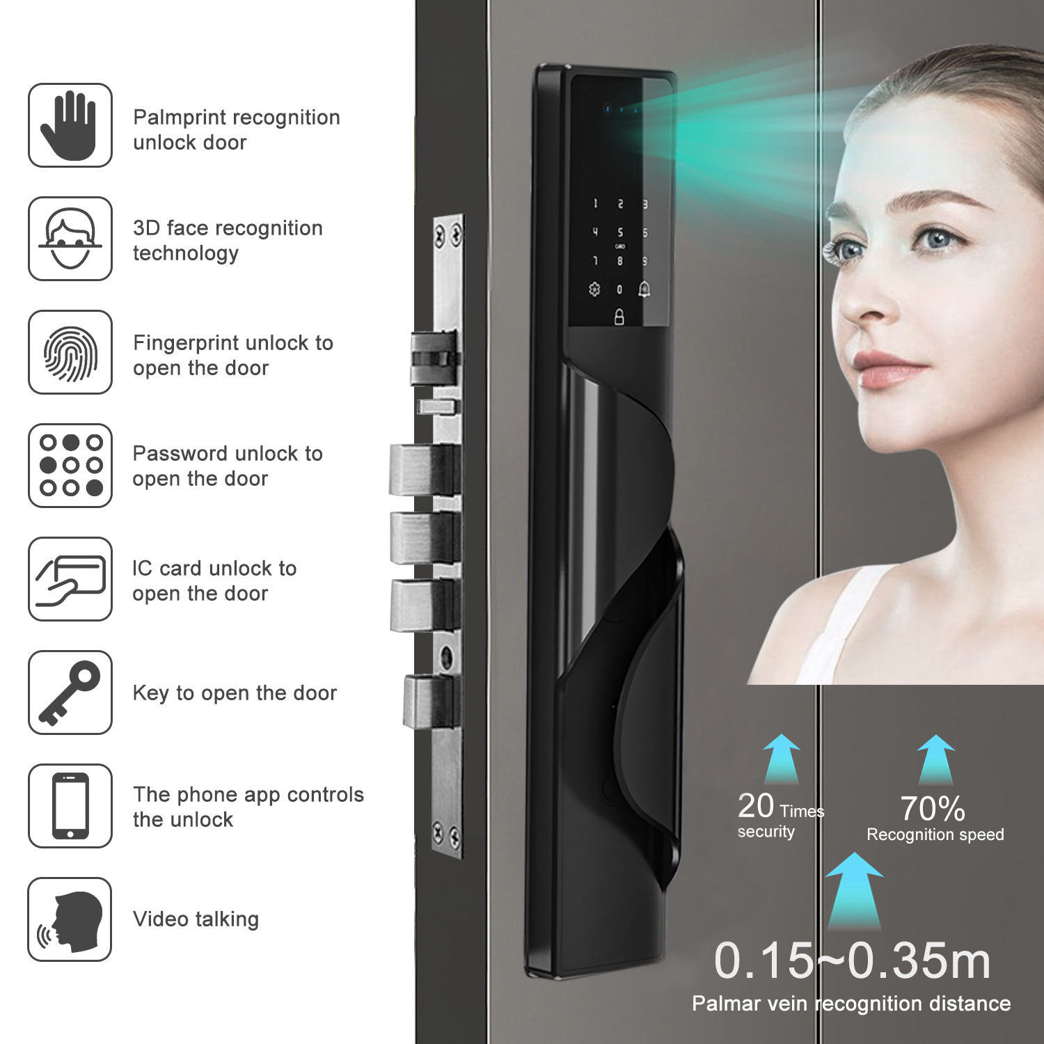 3D Face Smart Door Lock Waterproof Digital Lock Fingerprint Biometric Cerradura Inteligente Tuya Wifi Smart Door Lock - Image 3