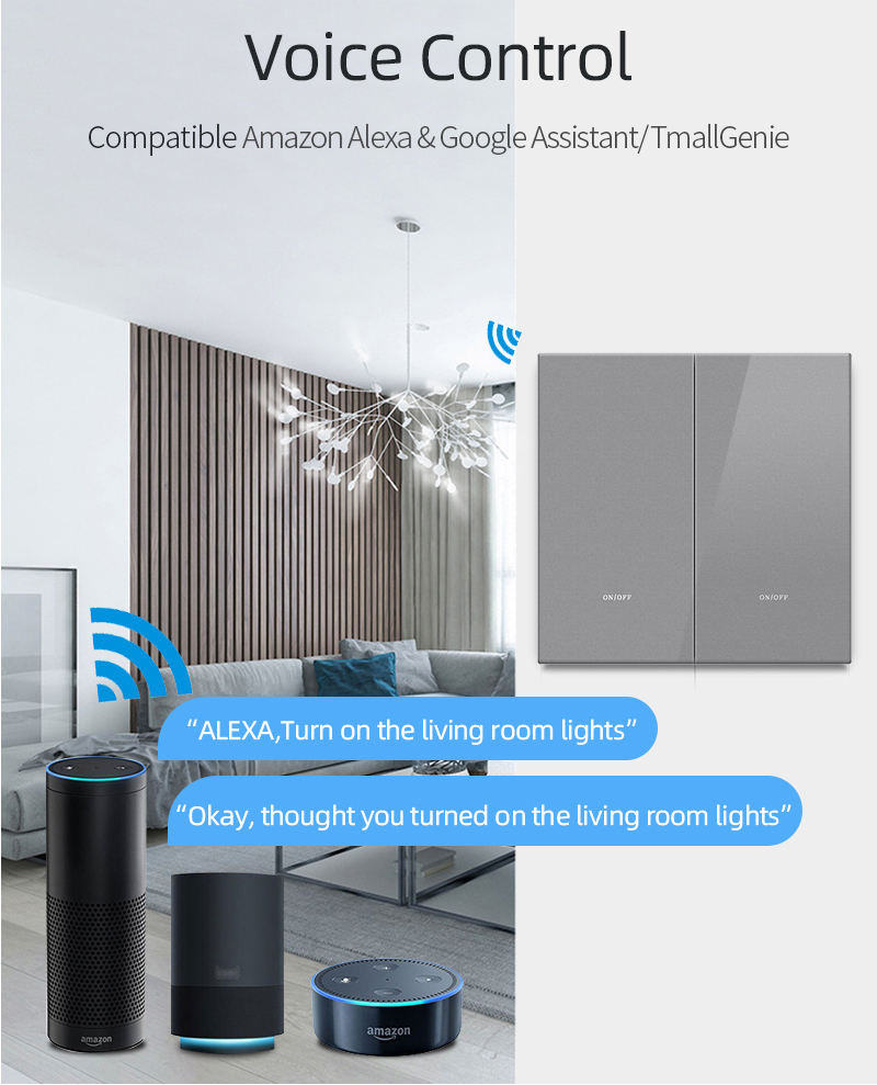 Glomarket AG Glass Smart Wall Light Switch – Neutral Wire Support, Wireless Remote & Voice Control with Google Alexa - Image 5