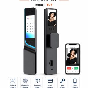 7Tuya Wifi Large Front and Back Screen Model 3D Face Recognition Keyless Smart Lock Fingerprint Password Card Digital Locks [YU7]